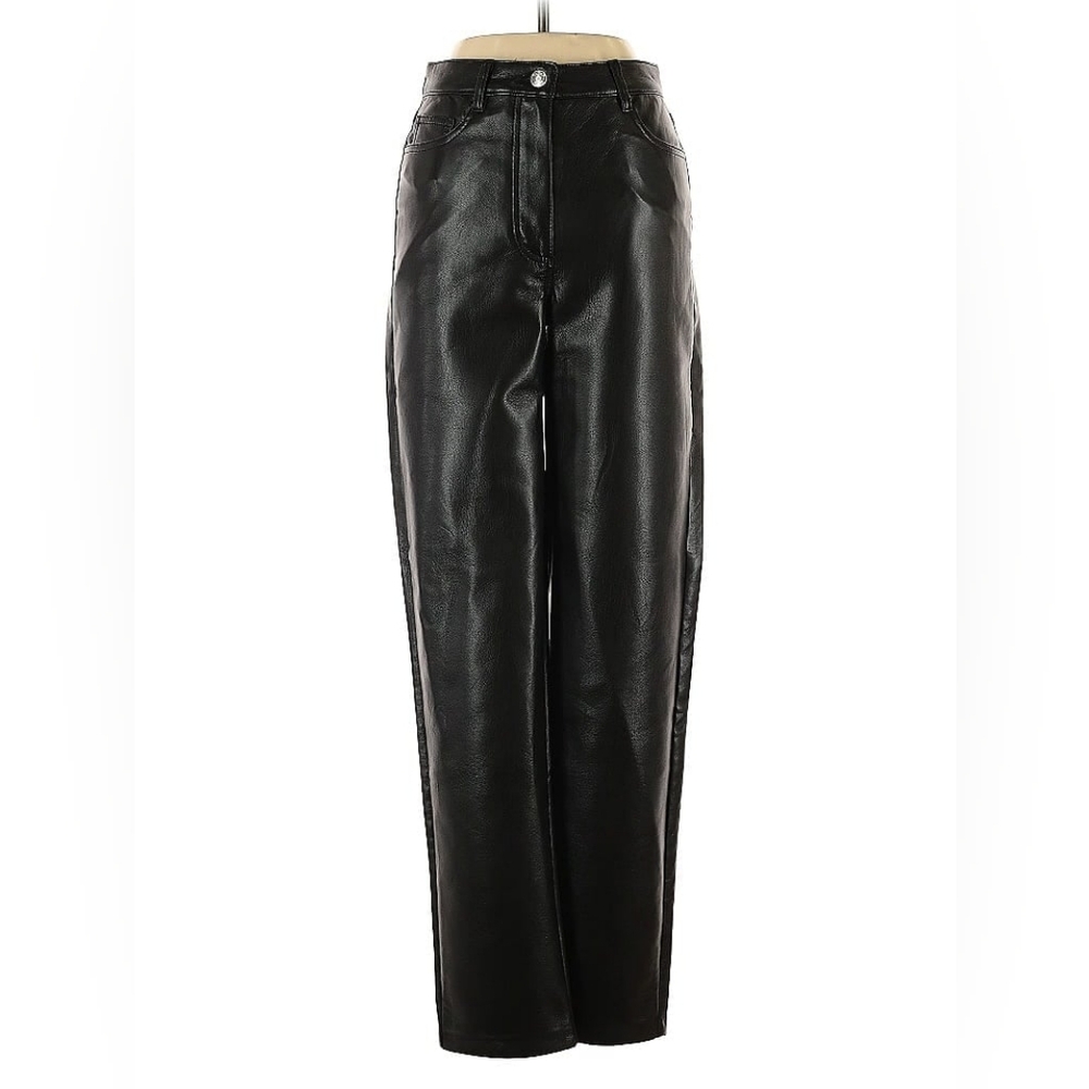 Wilfred Aritzia Black Faux Leather Straight Leg Pants High Rise Size 0